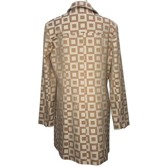 Kenar Geometric Print Coat Tan Beige Square Pattern Career Casual Women Size 8 - Picture 5 of 9